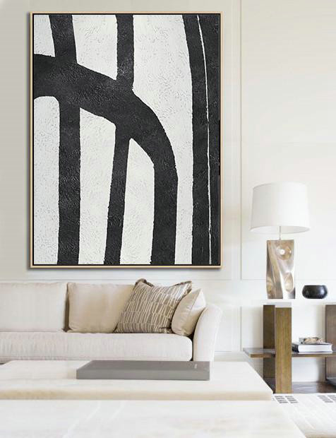 Acrylic Minimailist Painting,Black And White Minimal Painting On Canvas - Huge Wall Decor